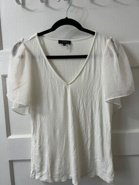 1. STATE Ivory V-Neck Top with Sheer flowly Sleeves
